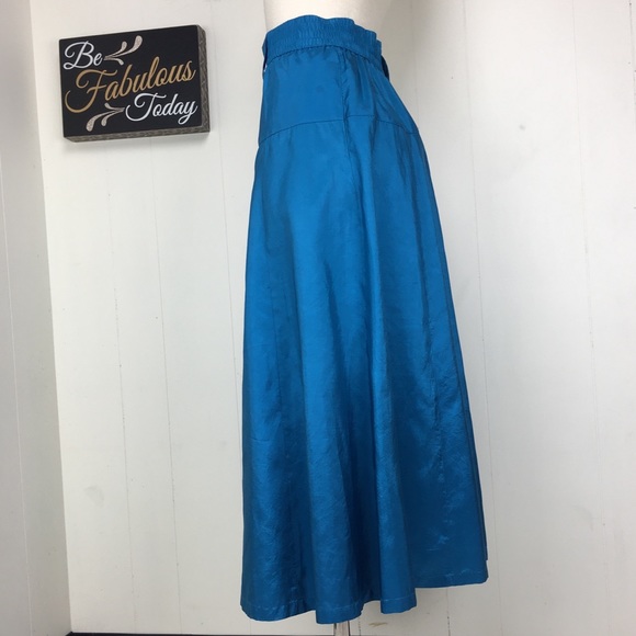 Vintage Leslie Fay Blue Shimmer A-Line Skirt - Picture 7 of 8
